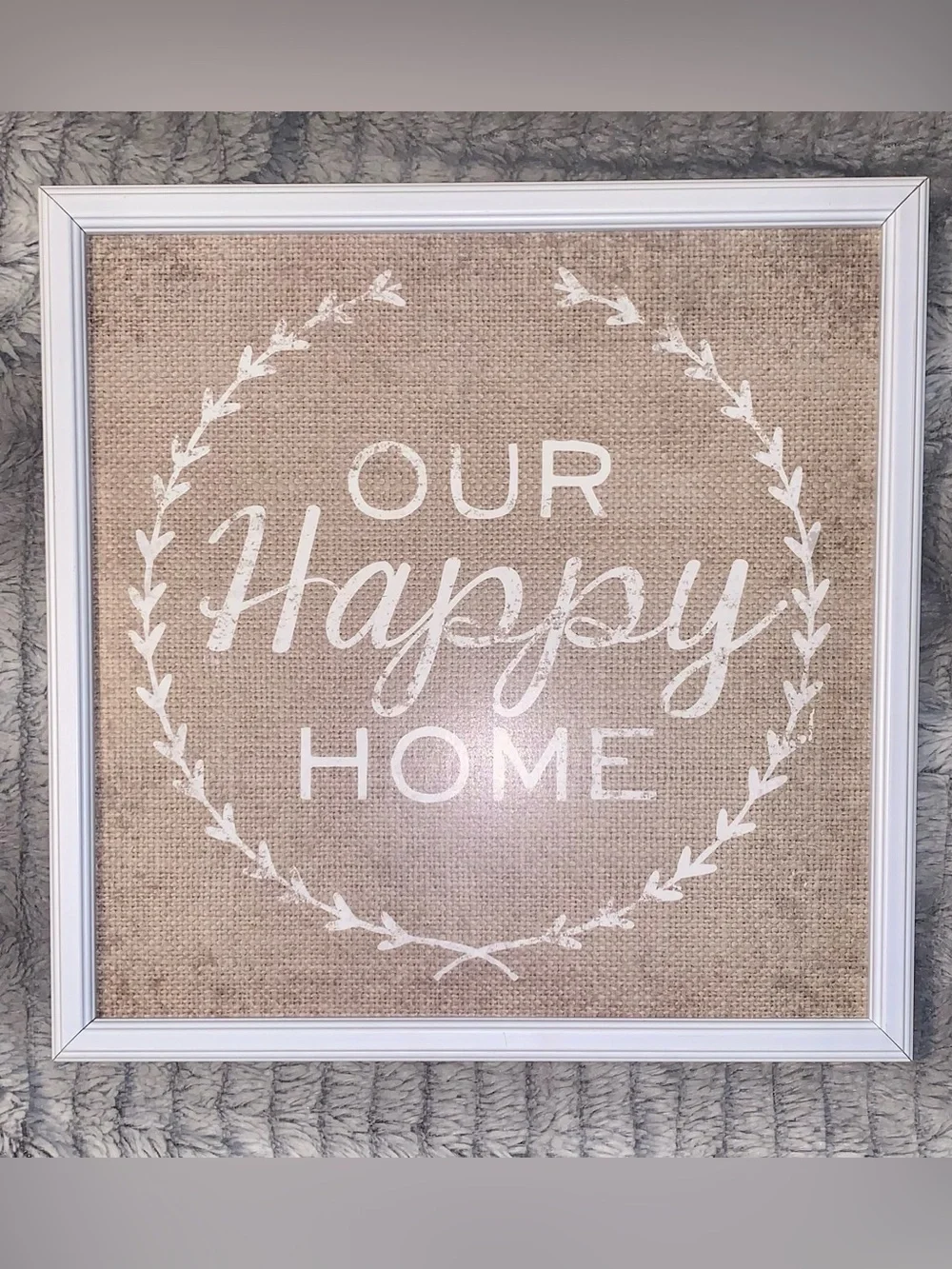 Farmhouse Burlap Wall Sign - Our Happy Home